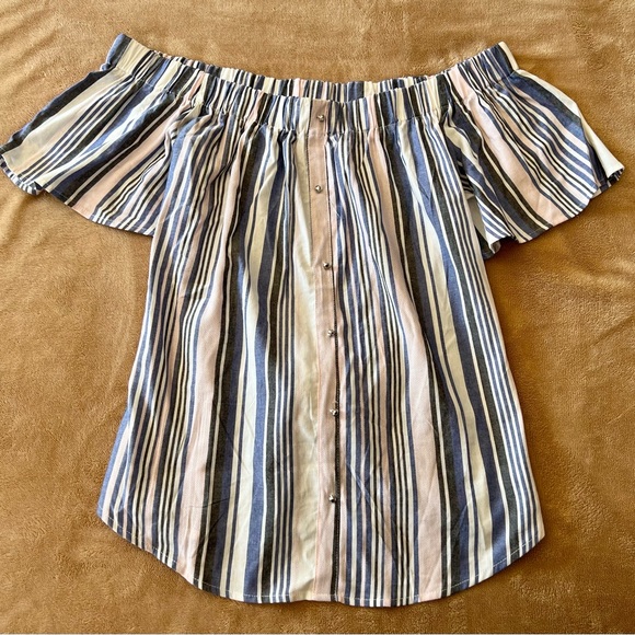 NWT Seven Sisters Striped Off-The-Shoulder Top - Picture 9 of 13